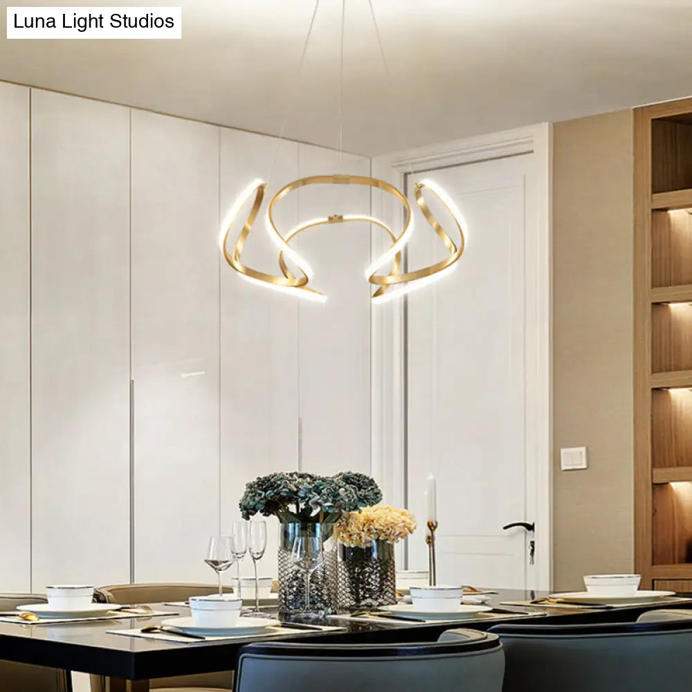 Modern Floral Led Ceiling Light For Dining Room - Metallic Chandelier Fixture Gold / 21.5 White