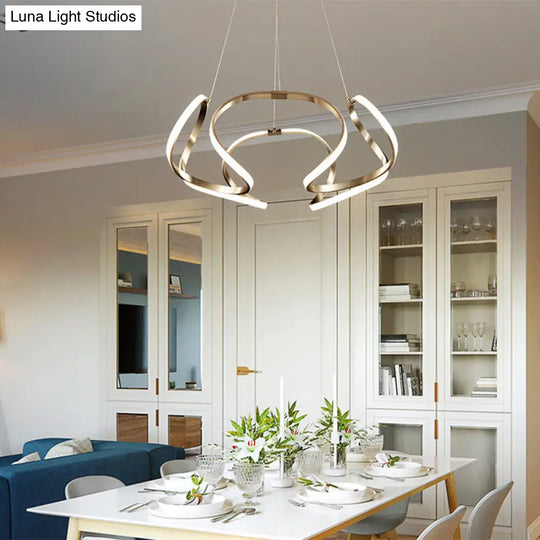 Led Floral Ceiling Chandelier - Modern Metallic Dining Room Light