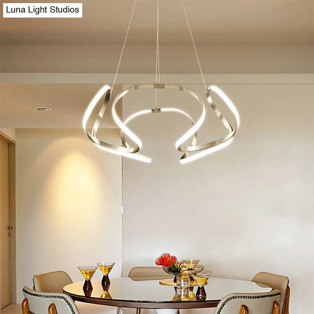 Modern Floral Led Ceiling Light For Dining Room - Metallic Chandelier Fixture