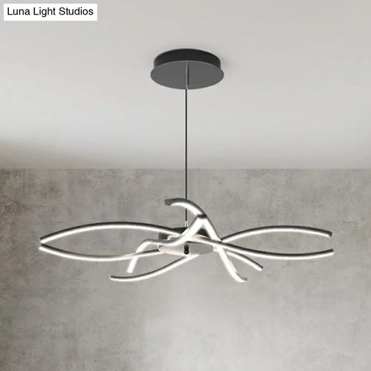 Led Floral Living Room Chandelier: Beautifully Suspended Metallic Simplicity Black / 40 Warm