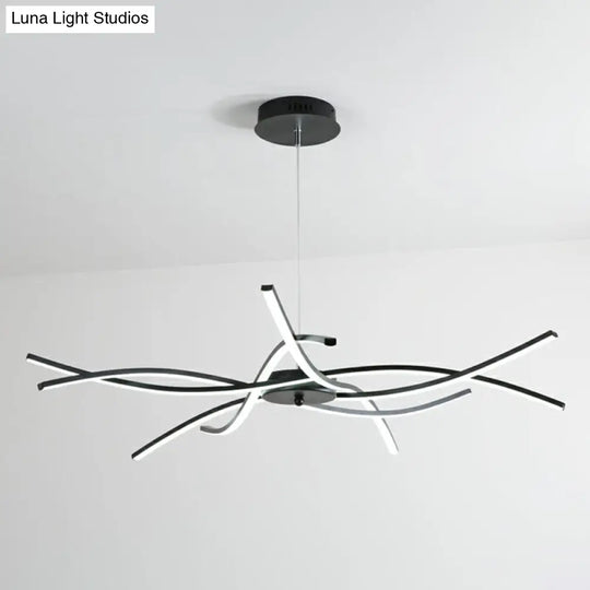 Led Floral Living Room Chandelier: Beautifully Suspended Metallic Simplicity Black / 28.5 White