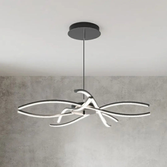Led Floral Chandelier: Elegant Metallic Simplicity For Living Room Lighting Black / 40’ Warm