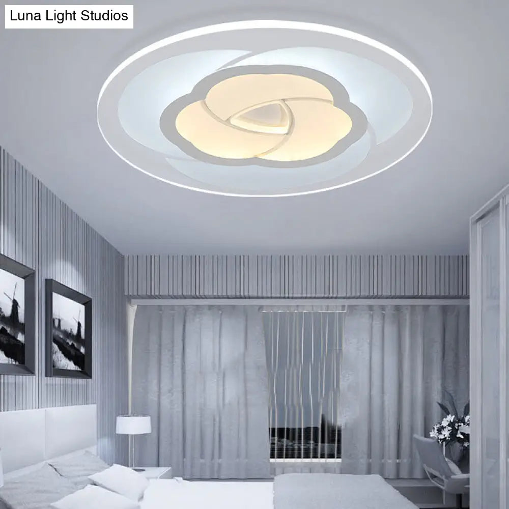 Led Flower Acrylic Flush Mount Bedroom Light With White Shade - 3 Sizes & Options