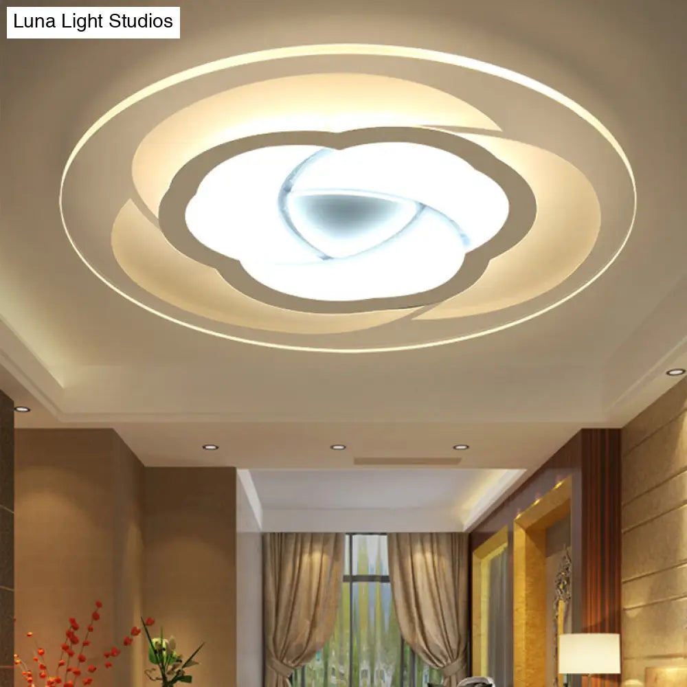 Led Flower Acrylic Flush Mount Bedroom Light With White Shade - 3 Sizes & Options