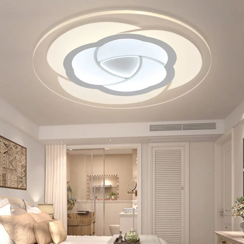 Led Flower Acrylic Flush Mount Bedroom Light With White Shade - 3 Sizes & Options / 8’