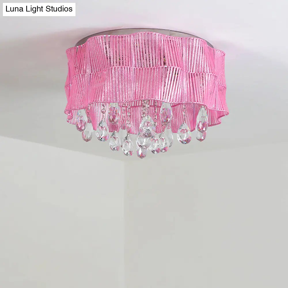 Led Flower Flushmount Ceiling Light With Crystal Strands In Pink/Blue For Minimalist Bedrooms