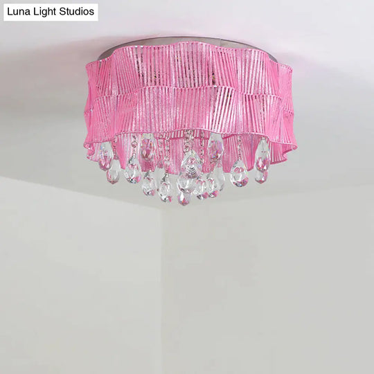 Led Flower Flushmount Ceiling Light With Crystal Strands In Pink/Blue For Minimalist Bedrooms