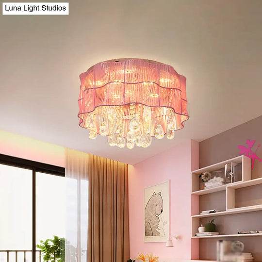 Led Flower Flushmount Ceiling Light With Crystal Strands In Pink/Blue For Minimalist Bedrooms Pink