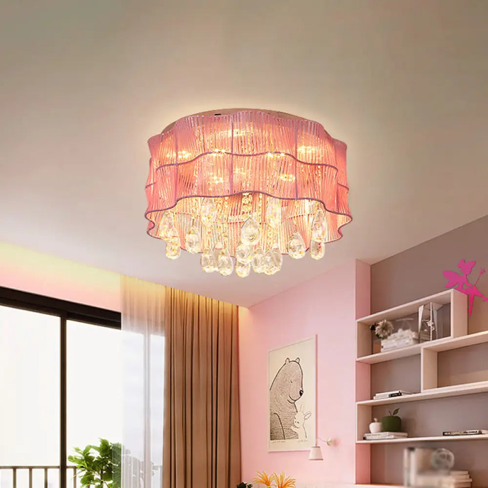 Led Flower Flushmount Ceiling Light With Crystal Strands In Pink/Blue For Minimalist Bedrooms Pink