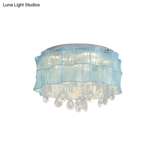 Led Flower Flushmount Ceiling Light With Crystal Strands In Pink/Blue For Minimalist Bedrooms