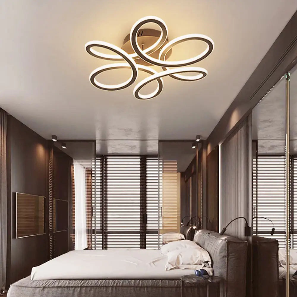 Led Flower Shaped Acrylic Semi Flush Ceiling Light For Bedroom Coffee / Warm