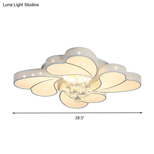 Led Flower - Shaped Flush Light Fixture In White Crystal - 20.5’/24.5’/28.5’ Width Simple