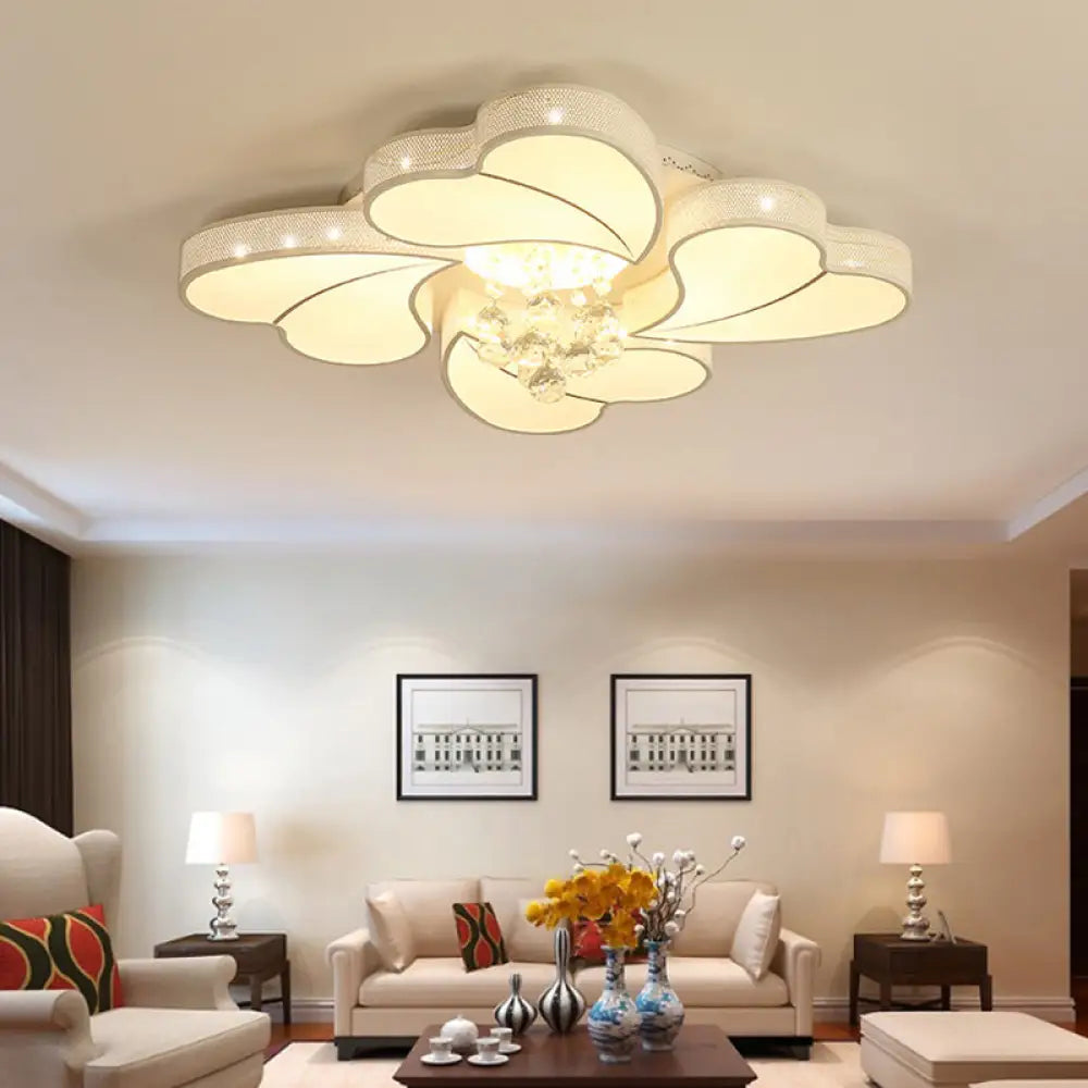 Led Flower - Shaped Flush Light Fixture In White Crystal - 20.5’/24.5’/28.5’ Width Simple