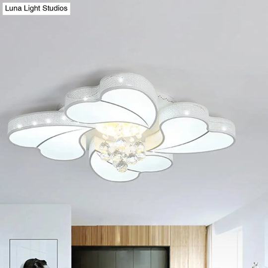 Led Flower - Shaped Flush Light Fixture In White Crystal - 20.5’/24.5’/28.5’ Width Simple