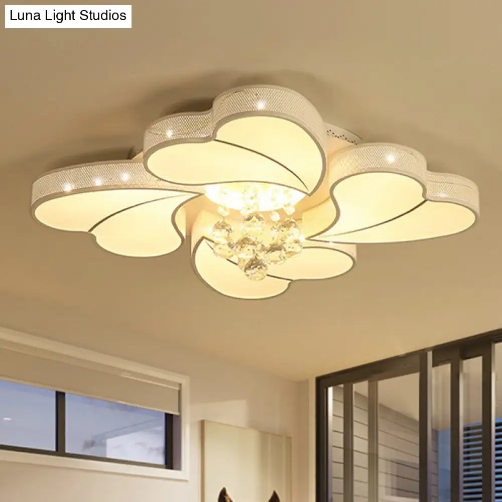 Led Flower - Shaped Flush Light Fixture In White Crystal - 20.5’/24.5’/28.5’ Width Simple