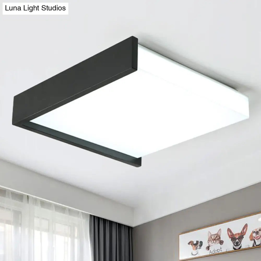 Led Flush Ceiling Light For Bedroom - 16/19.5 Wide Black/White With Warm/White And Brick Acrylic