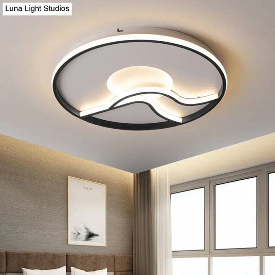Led Flush Ceiling Light In Black Finish With White/Warm For Minimalist Bedroom - 16.5/20.5 Wide /