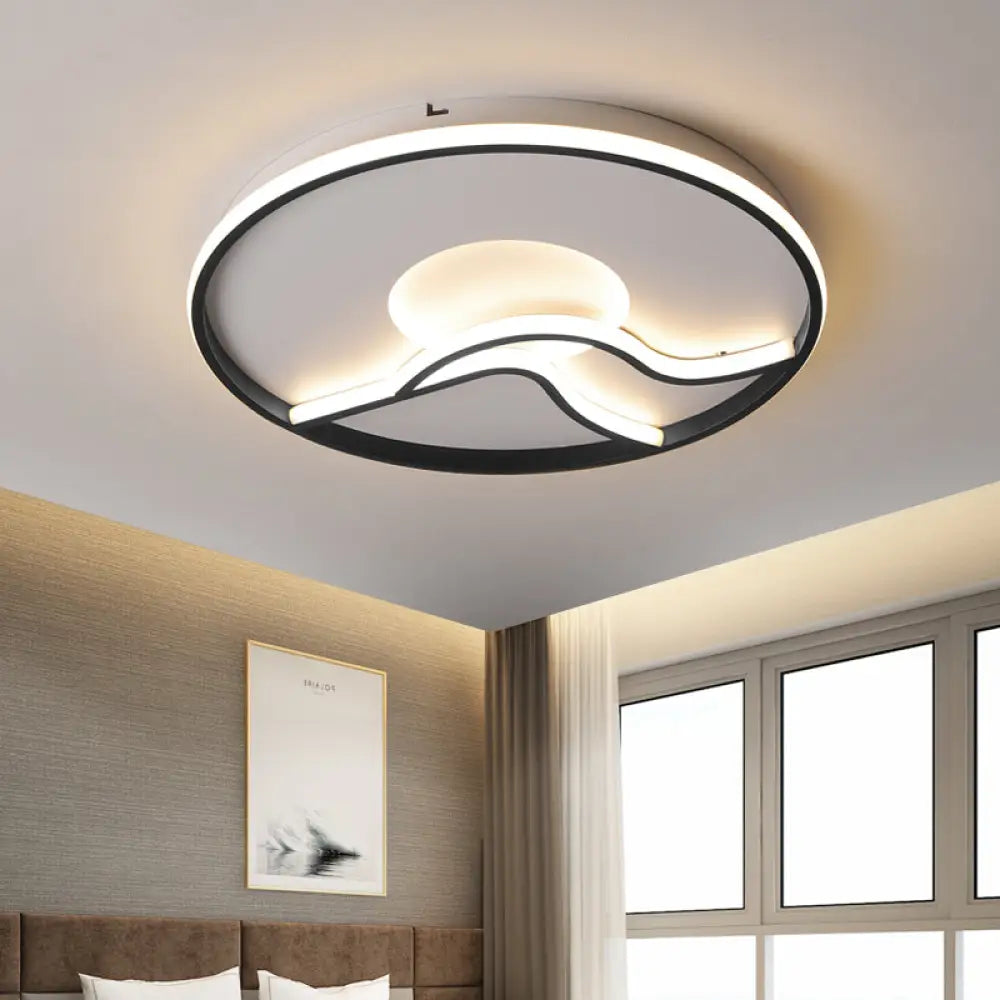 Led Flush Ceiling Light In Black Finish With White/Warm For Minimalist Bedroom - 16.5’/20.5’