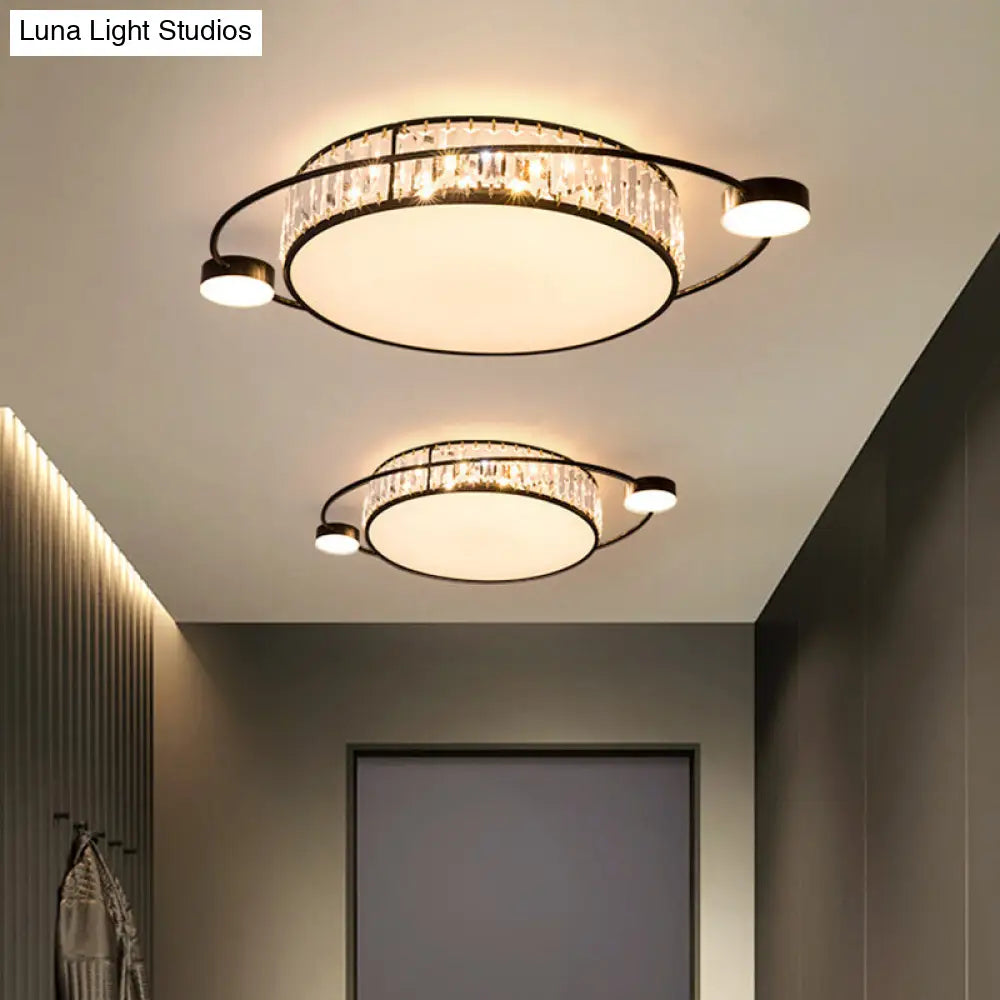 Led Flush Ceiling Light With Clear Crystal Design For Corridors Black / 26.5