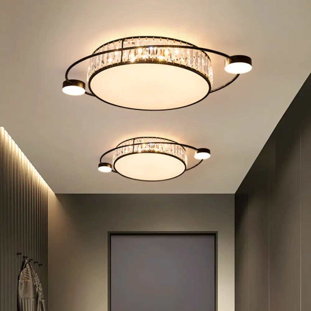 Led Flush Ceiling Light With Clear Crystal Design For Corridors Black / 26.5’