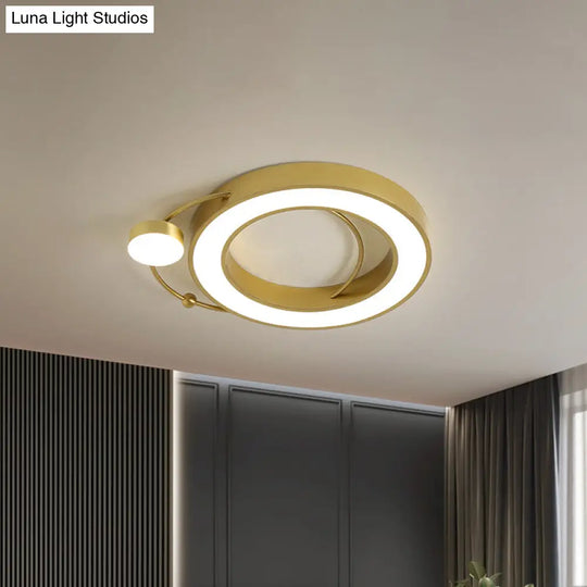 Led Flush Ceiling Light With Gold Hoop Shaped Metal Frame - Simplicity Design Warm/White