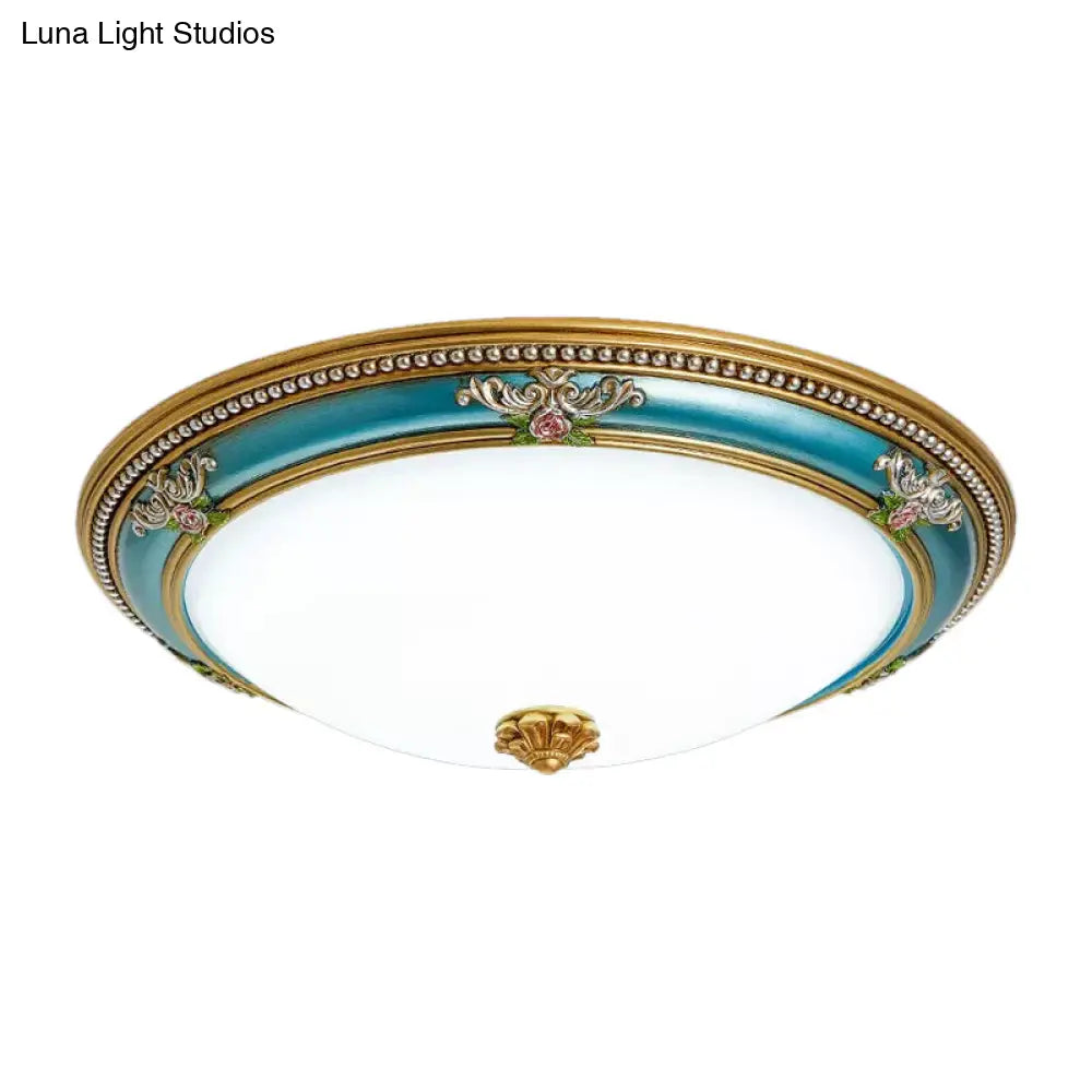 Led Flush Ceiling Lighting - Blue Glass Dome Shade Farmhouse Style Bedroom Mount 15/18/20.5 Width