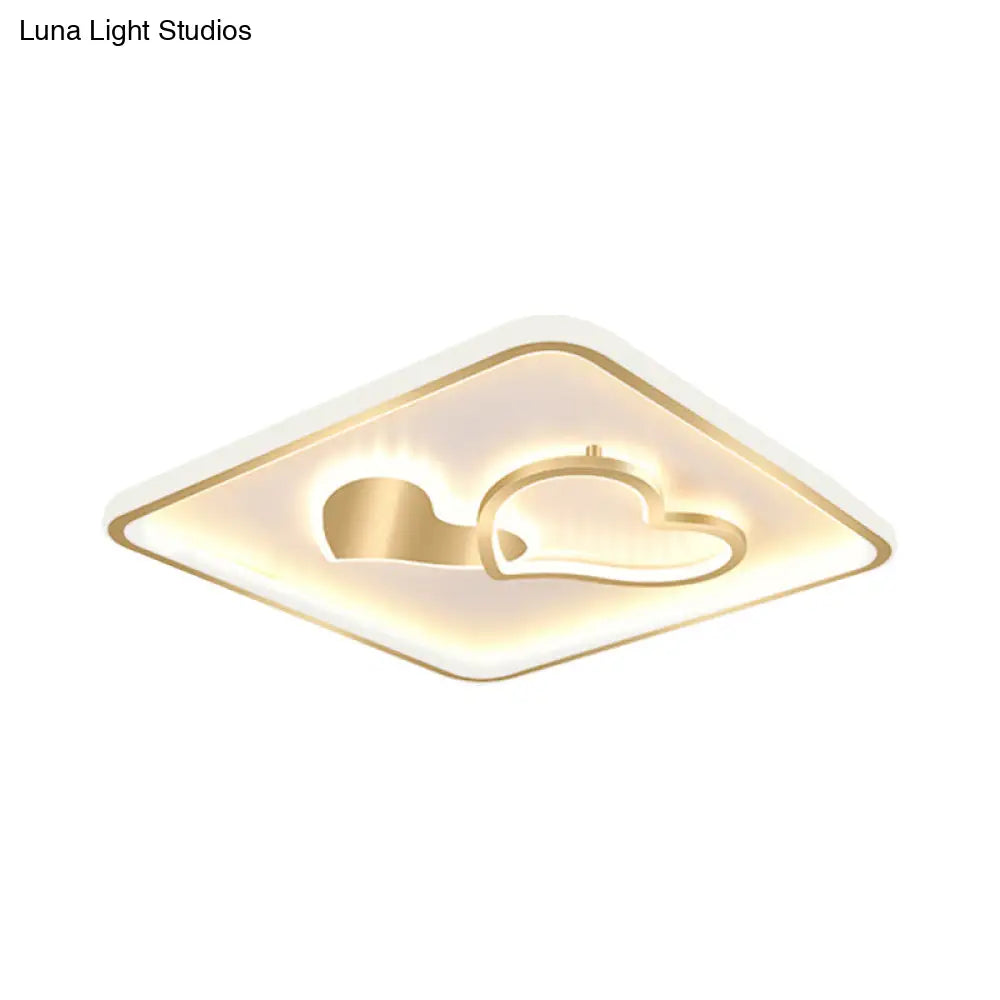 Led Flush Mount Ceiling Lamp Fixture - Acrylic Square Design Gold 16/19.5 Width