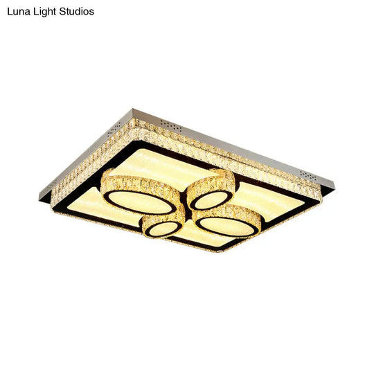 Led Flush Mount Ceiling Lamp With Clear Crystal Stainless Steel Frame - Ideal For Living Room