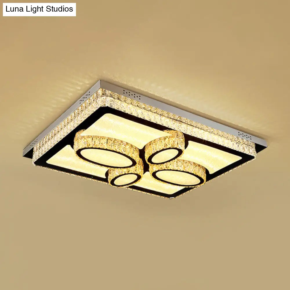 Led Flush Mount Ceiling Lamp With Clear Crystal Stainless Steel Frame - Ideal For Living Room