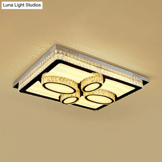 Led Flush Mount Ceiling Lamp With Clear Crystal Stainless Steel Frame - Ideal For Living Room