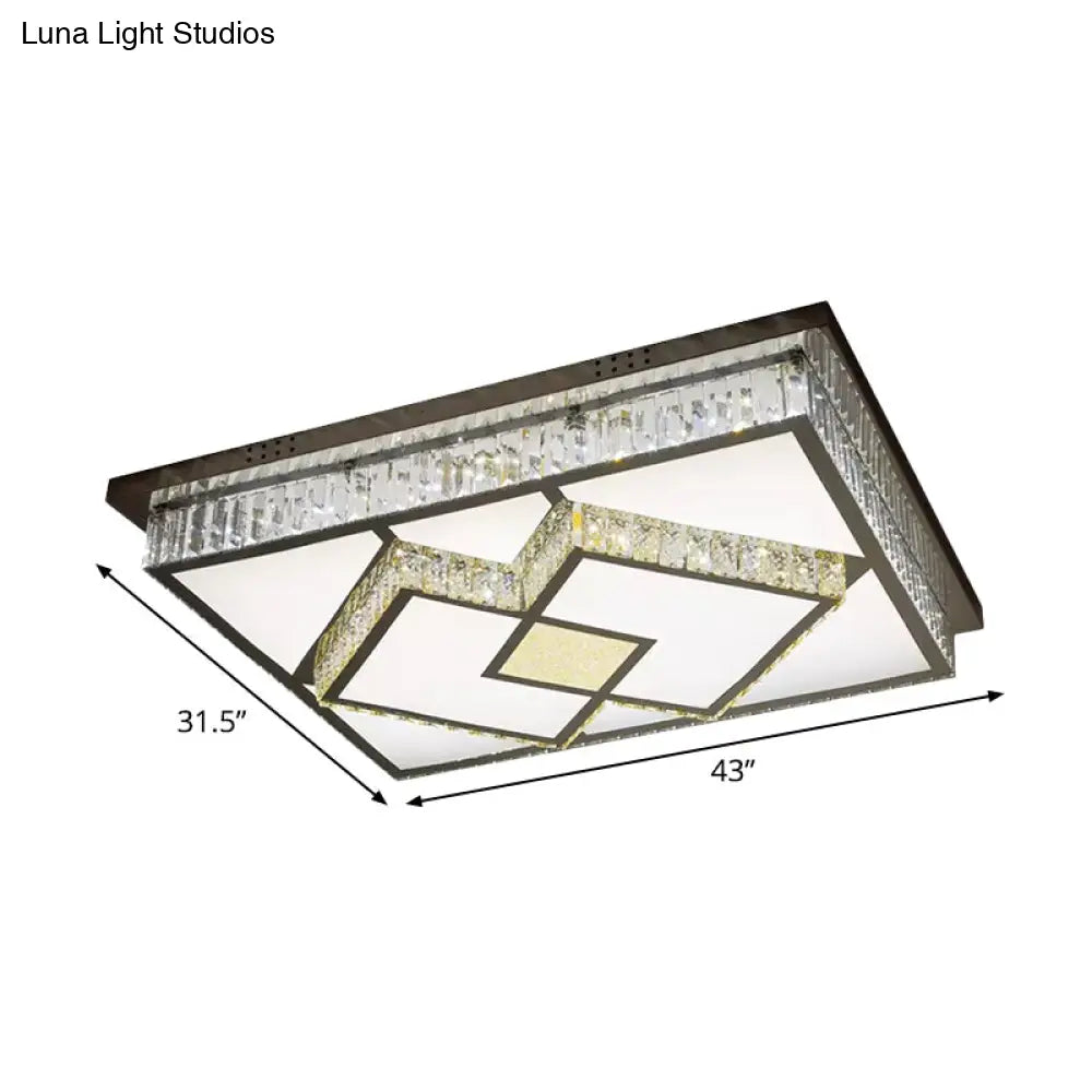 Led Flush Mount Ceiling Lamp With Clear Crystal Stainless Steel Frame - Ideal For Living Room