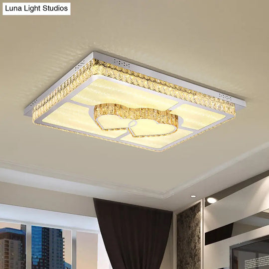 Led Flush Mount Ceiling Lamp With Clear Crystal Stainless Steel Frame - Ideal For Living Room