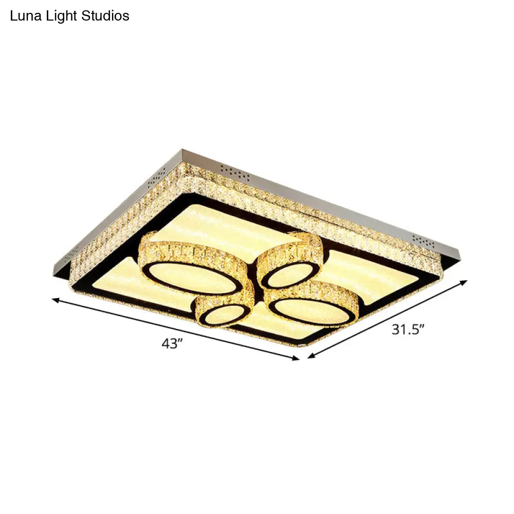 Led Flush Mount Ceiling Lamp With Clear Crystal Stainless Steel Frame - Ideal For Living Room