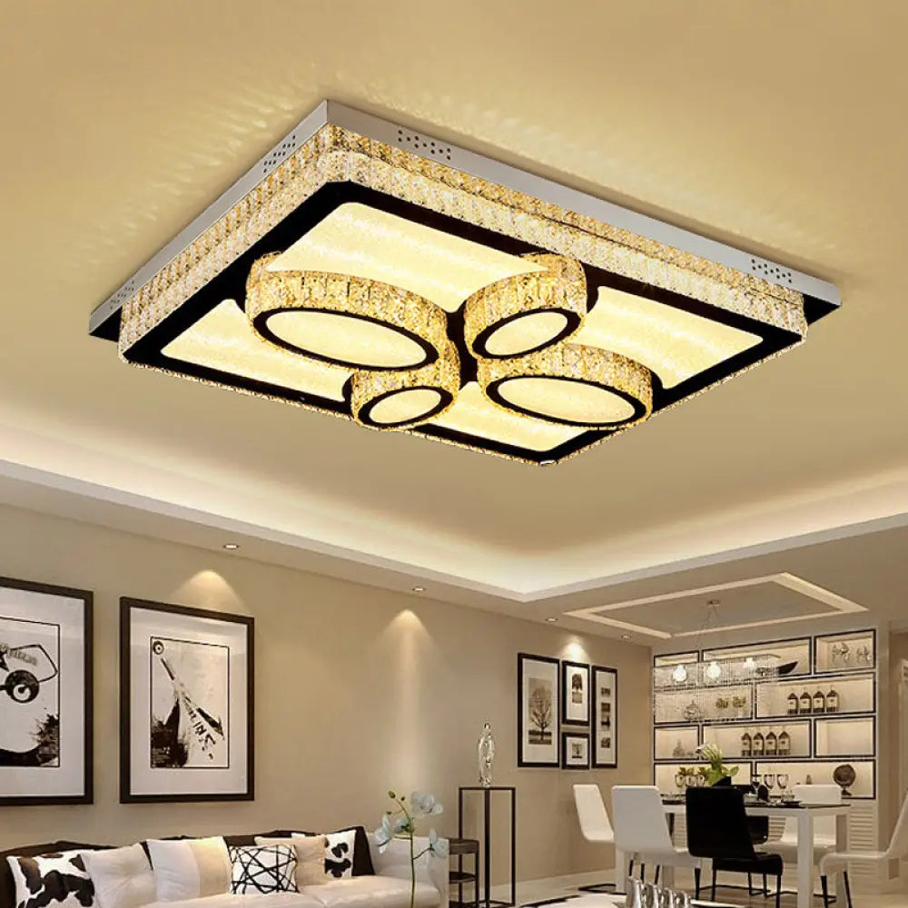 Led Flush Mount Ceiling Lamp With Clear Crystal Stainless Steel Frame - Ideal For Living Room