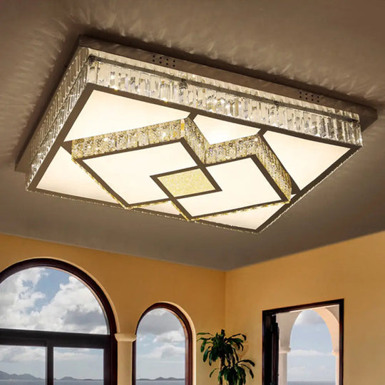 Led Flush Mount Ceiling Lamp With Clear Crystal Stainless Steel Frame - Ideal For Living Room