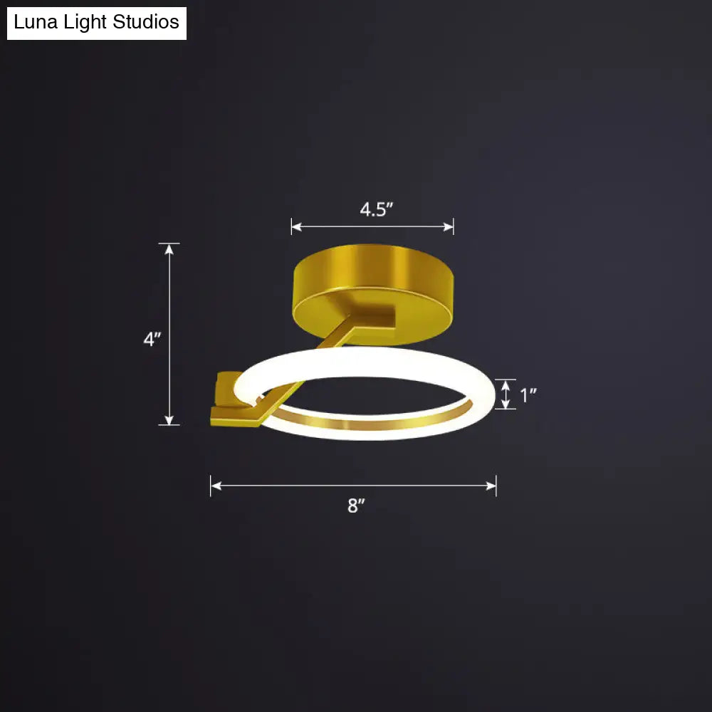 Simplicity Led Ceiling Flush Light For Corridor - Acrylic Semi Mount Design Gold / White