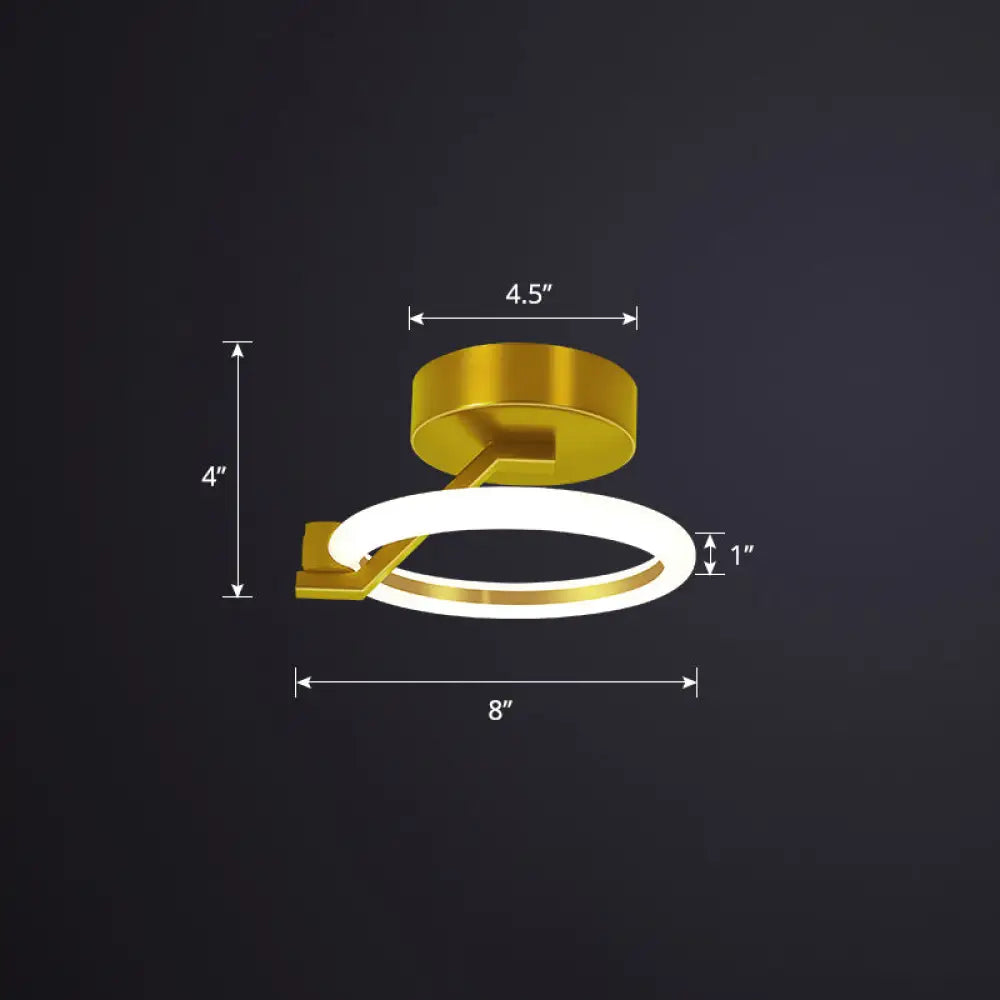 Led Flush Mount Ceiling Light: Acrylic Semi-Mount Fixture For Corridor - Simplicity And Style Gold