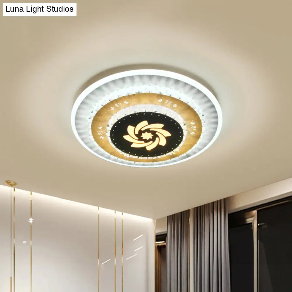 Led Flush Mount Ceiling Light - Crystal White Gardenia/Loving Heart/Windmill Design For Bedroom