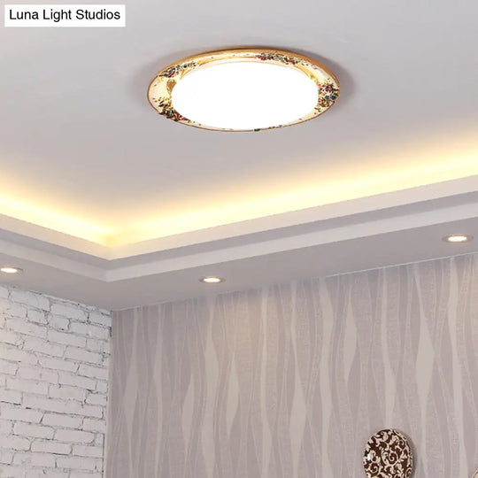 Led Flush Mount Ceiling Light - Traditional Grey/Red/Green With Round Resin Shade Bedroom Lighting