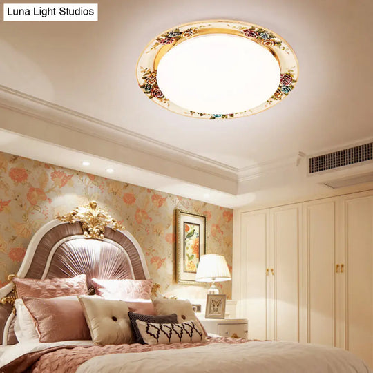 Led Flush Mount Ceiling Light - Traditional Grey/Red/Green With Round Resin Shade Bedroom Lighting