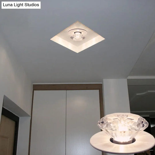 Led Flush Mount Ceiling Light With Crystal Shade - Minimalist Diamond Design