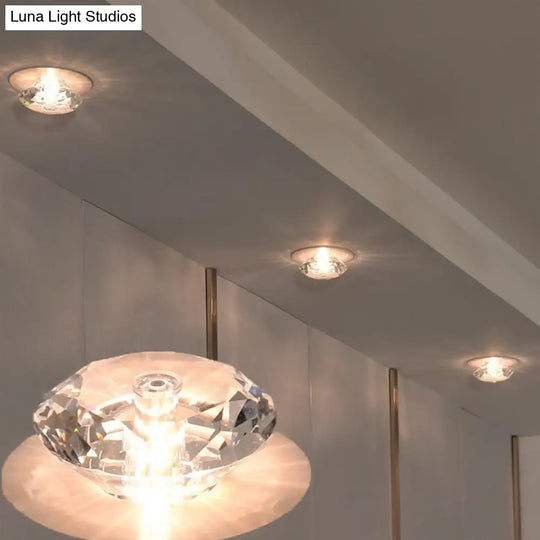 Led Flush Mount Ceiling Light With Crystal Shade - Minimalist Diamond Design