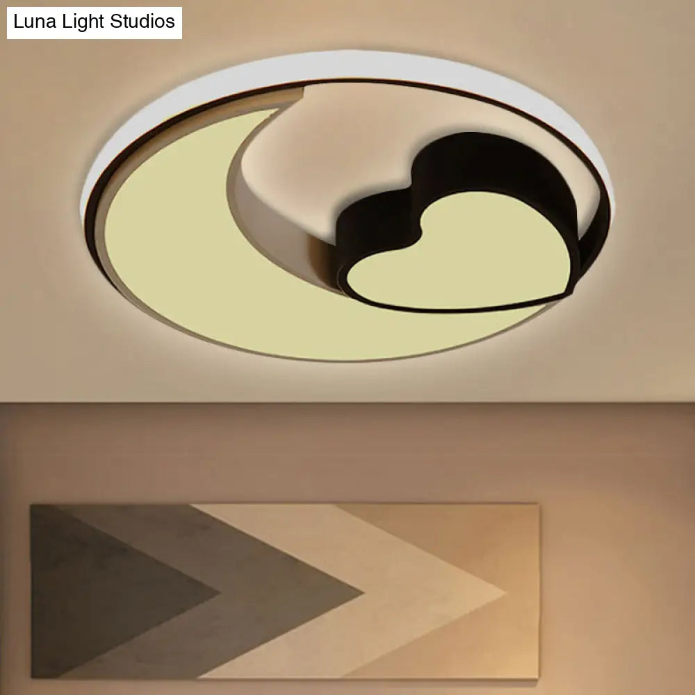 Led Flush Mount Ceiling Lights: Acrylic Moon And Heart Design In Black White For Living Room