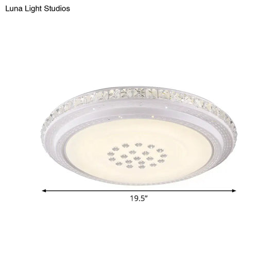 Led Flush Mount Chrome Circle Ceiling Lamp With Crystal Block Shade - Minimalist Design