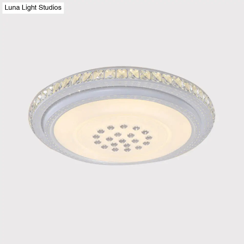 Led Flush Mount Chrome Circle Ceiling Lamp With Crystal Block Shade - Minimalist Design