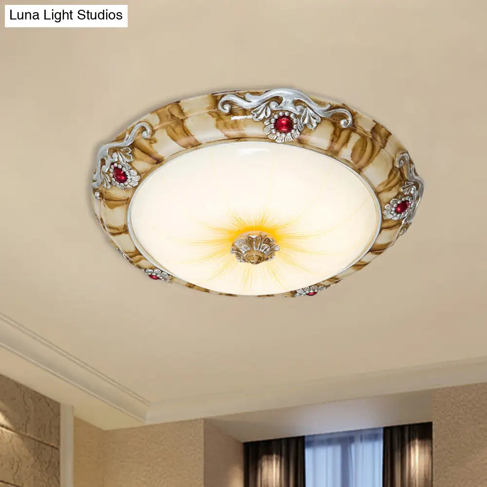Led Flush Mount Countryside Glass Ceiling Lamp In Brown - 14/16/19.5 Width For Bedroom / 14