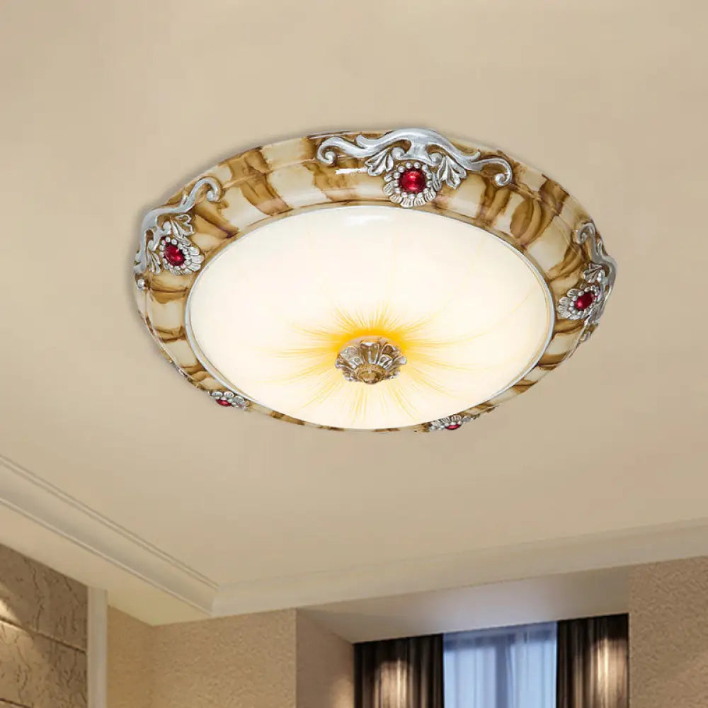 Led Flush Mount Countryside Glass Ceiling Lamp In Brown - 14’/16’/19.5’ Width For Bedroom / 14’