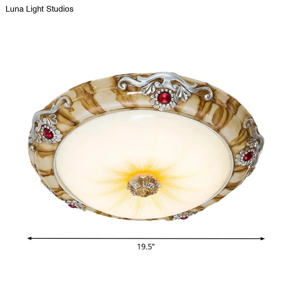 Led Flush Mount Countryside Glass Ceiling Lamp In Brown - 14/16/19.5 Width For Bedroom