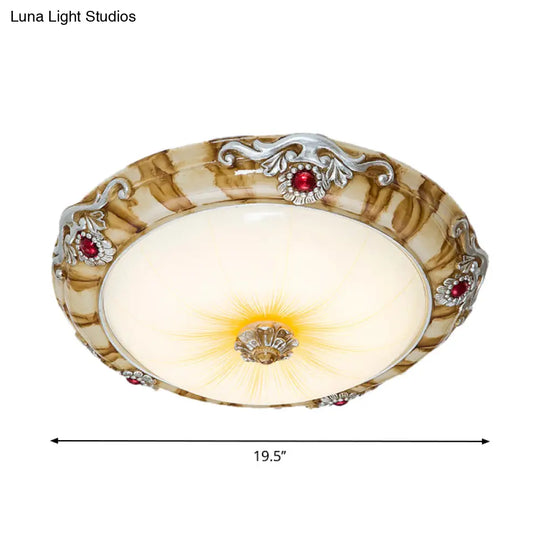 Led Flush Mount Countryside Glass Ceiling Lamp In Brown - 14’/16’/19.5’ Width For Bedroom