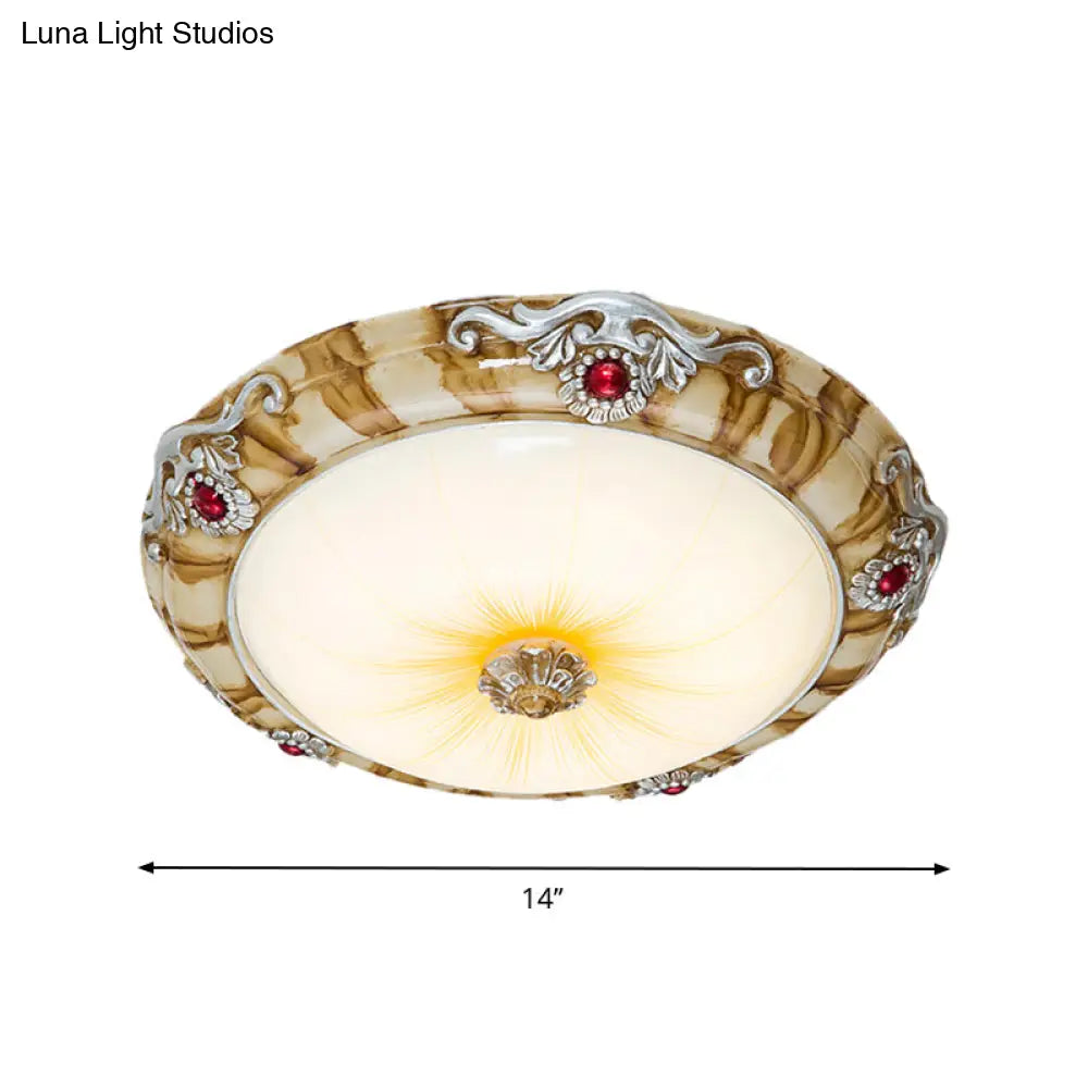 Led Flush Mount Countryside Glass Ceiling Lamp In Brown - 14/16/19.5 Width For Bedroom